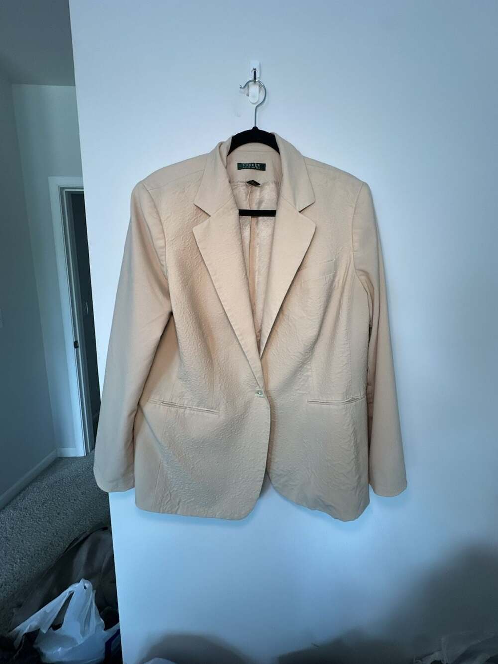 Lauren Ralph Lauren Beige Single Button Textured Blazer